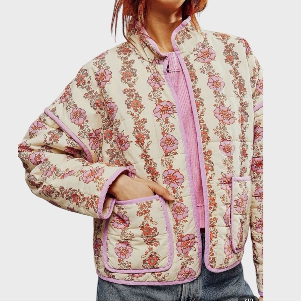 Floral Quilted Jacket with Pink Accents NWOT